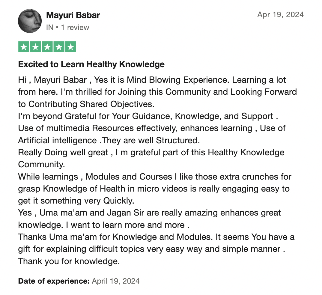Trustpilot review from Mayuri Babar